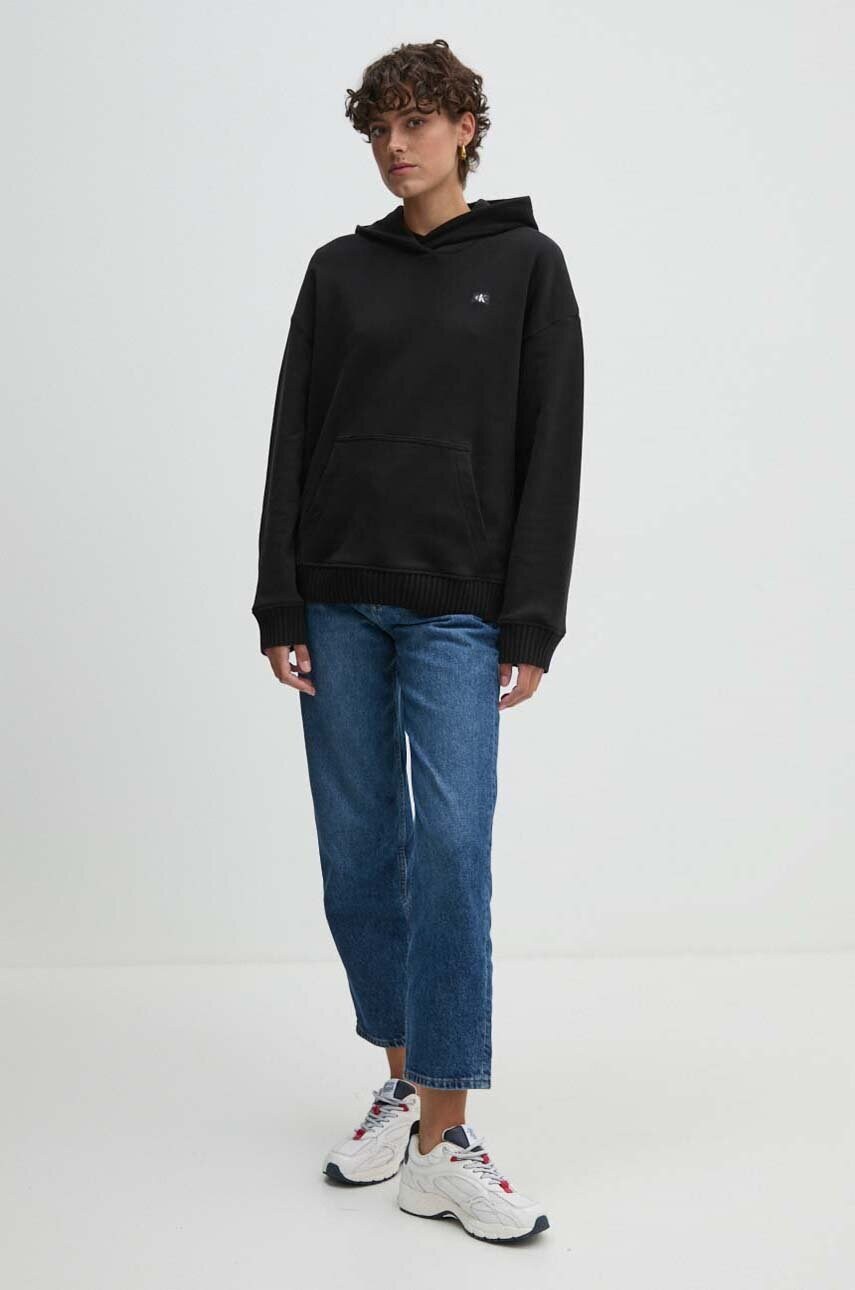 Бавовняна кофта Calvin Klein Jeans жіноча колір чорний з капюшоном однотонна J20J224173