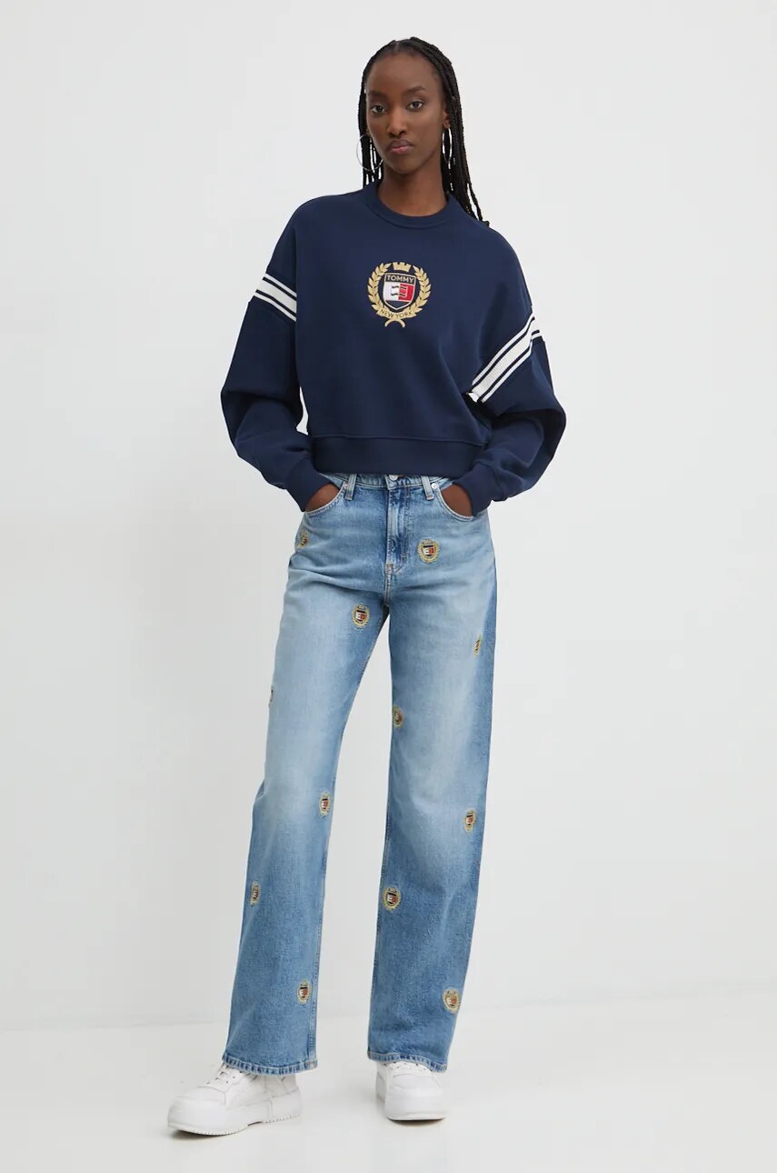 Бавовняна кофта Tommy Jeans жіноча колір синій з аплікацією DW0DW18772