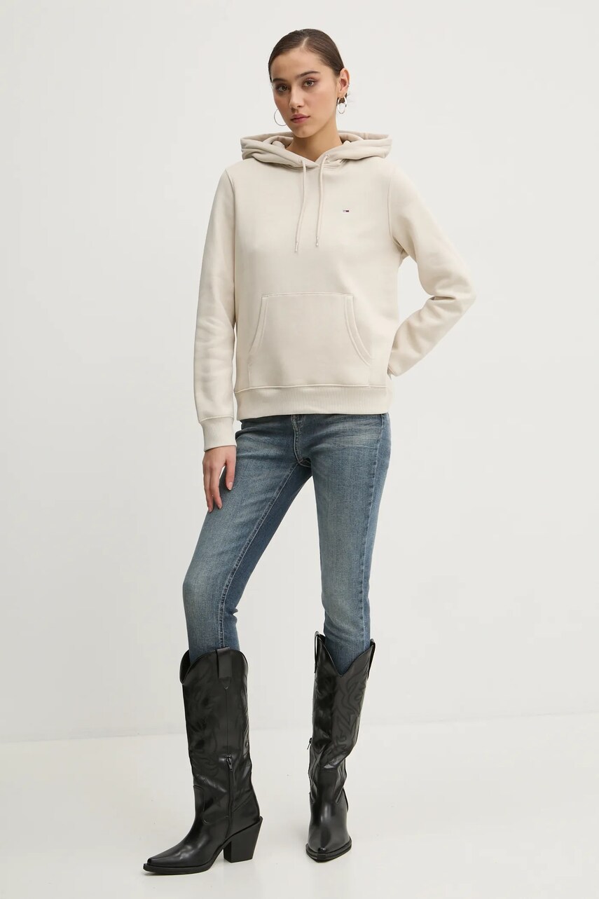 Кофта Tommy Jeans жіноча колір бежевий з капюшоном однотонна DW0DW19958