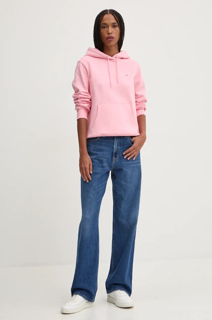 Кофта Tommy Jeans жіноча колір рожевий з капюшоном однотонна DW0DW19958