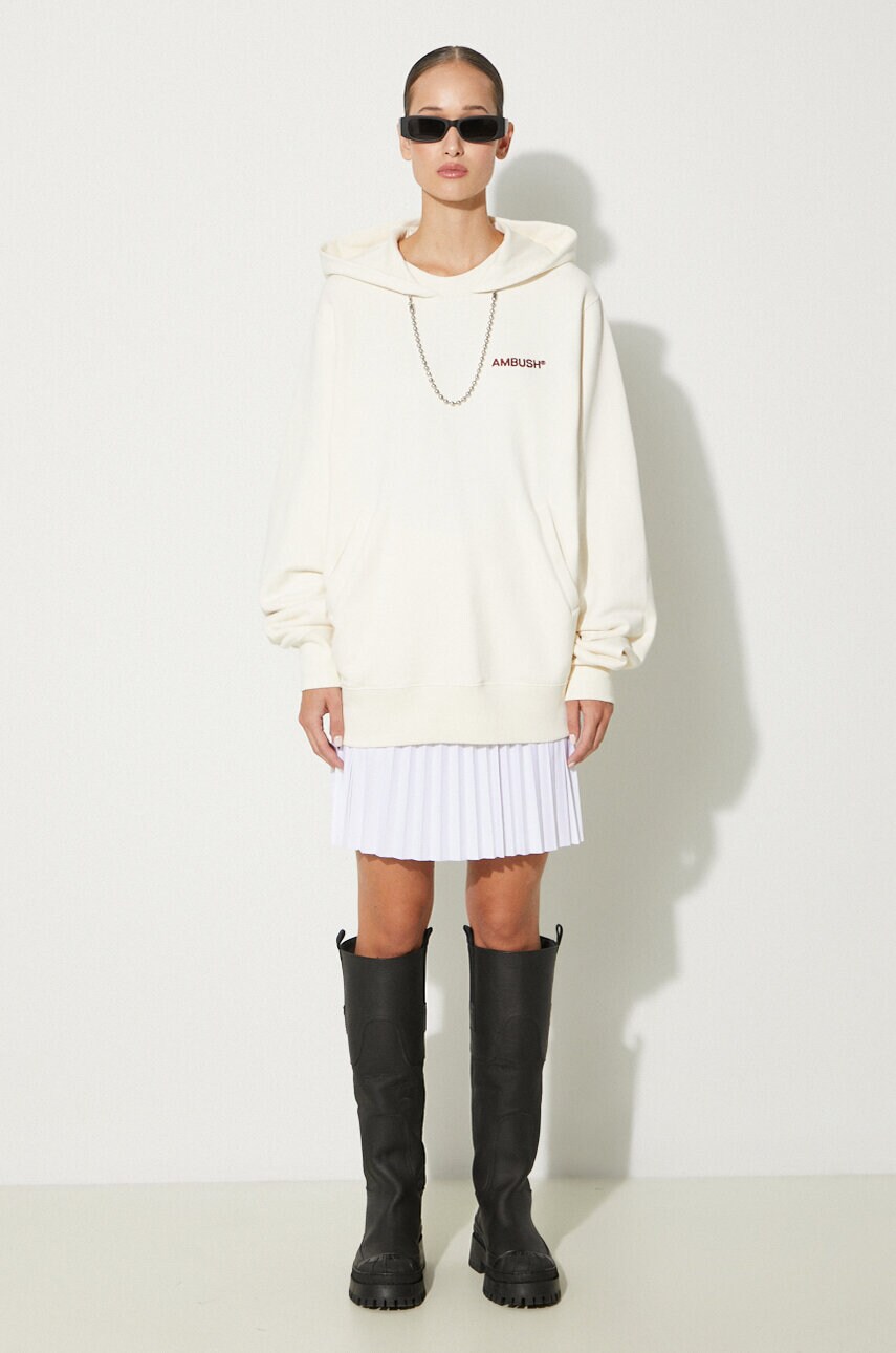 Бавовняна кофта AMBUSH Ballchain Hoodie жіноча колір бежевий з капюшоном з аплікацією BWBB001F24FLE0013128