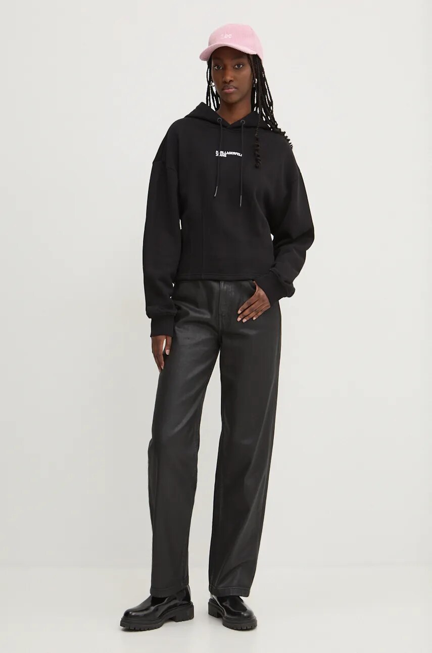 Кофта Karl Lagerfeld Jeans жіноча колір чорний з капюшоном з аплікацією 246J1804