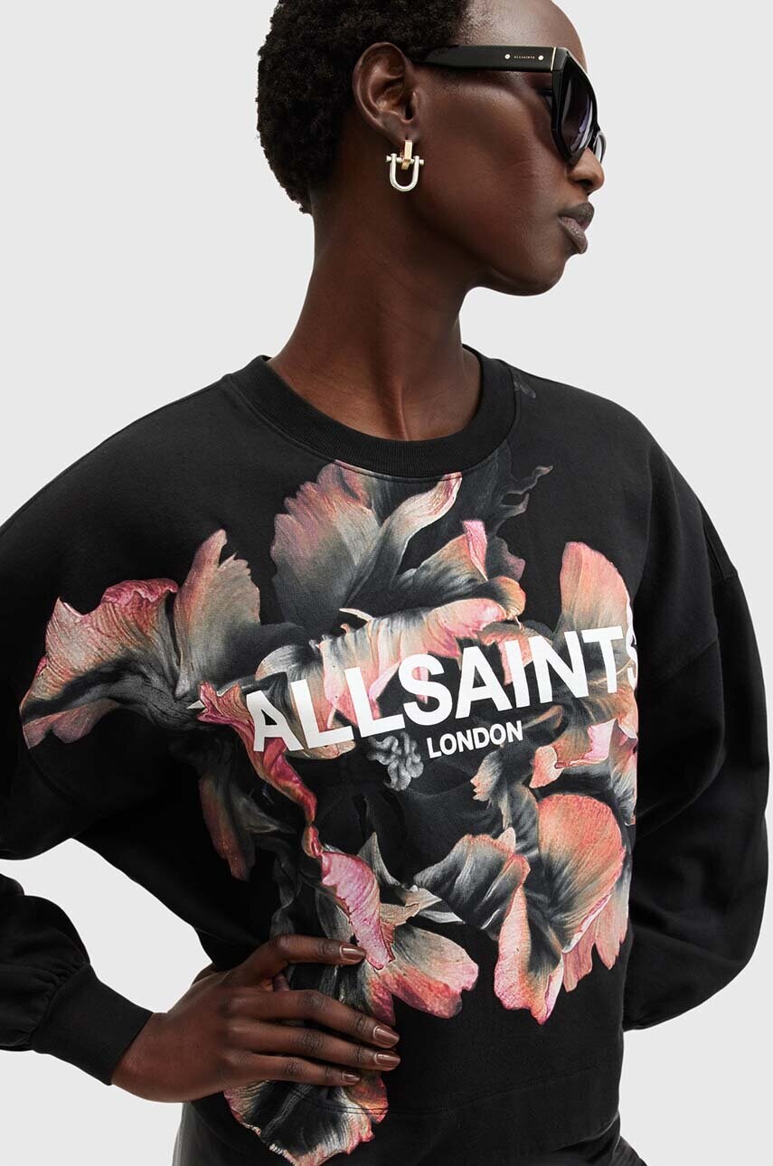 Бавовняна кофта AllSaints FLEURIR LILA жіноча колір чорний з принтом W097JB