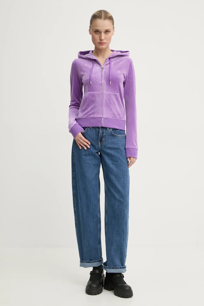 Кофта Juicy Couture ROBERTSON CLASS жіноча колір фіолетовий з капюшоном однотонна JCAP176