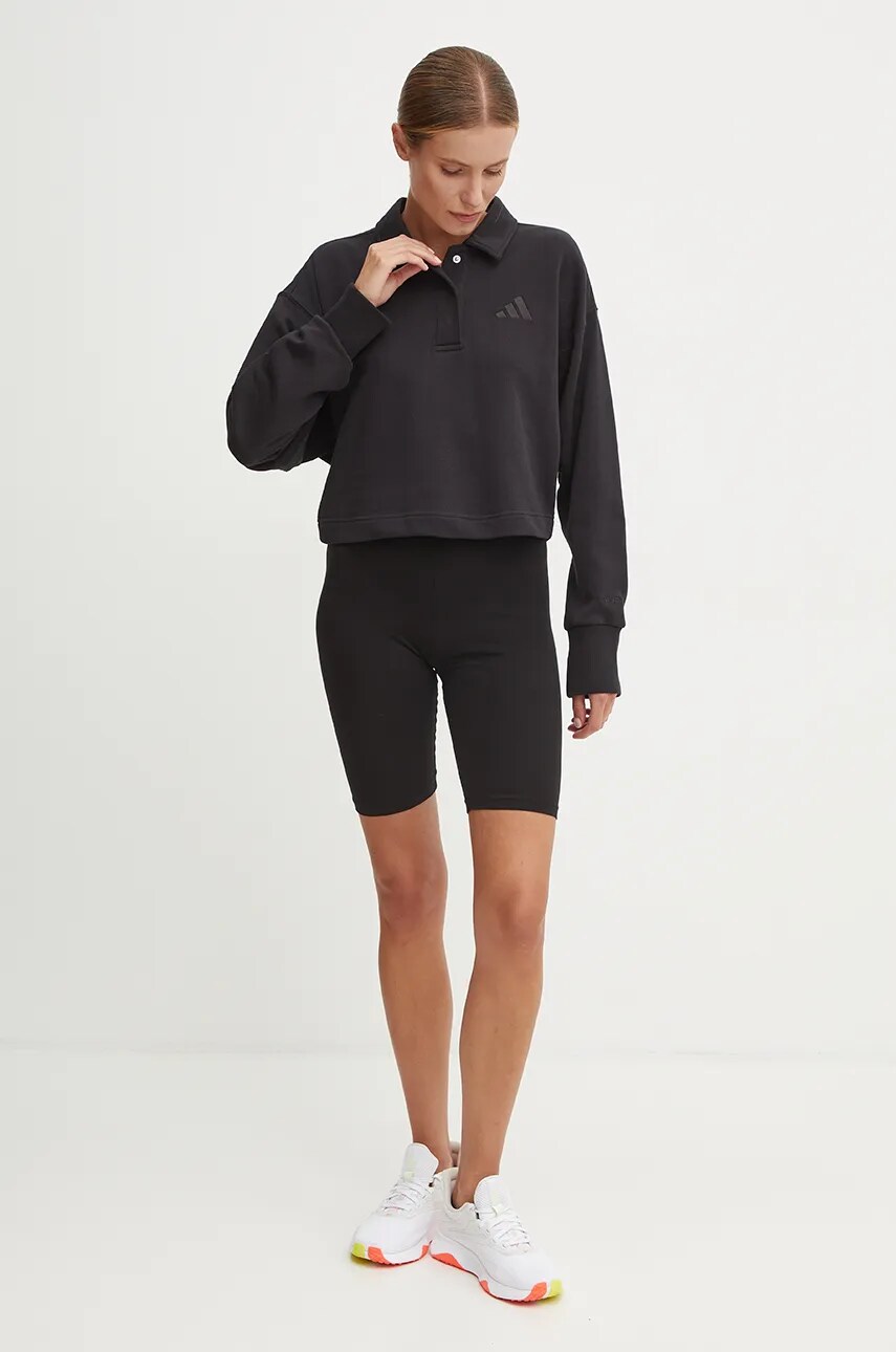 Бавовняна кофта adidas All SZN жіноча колір чорний однотонна IX3806