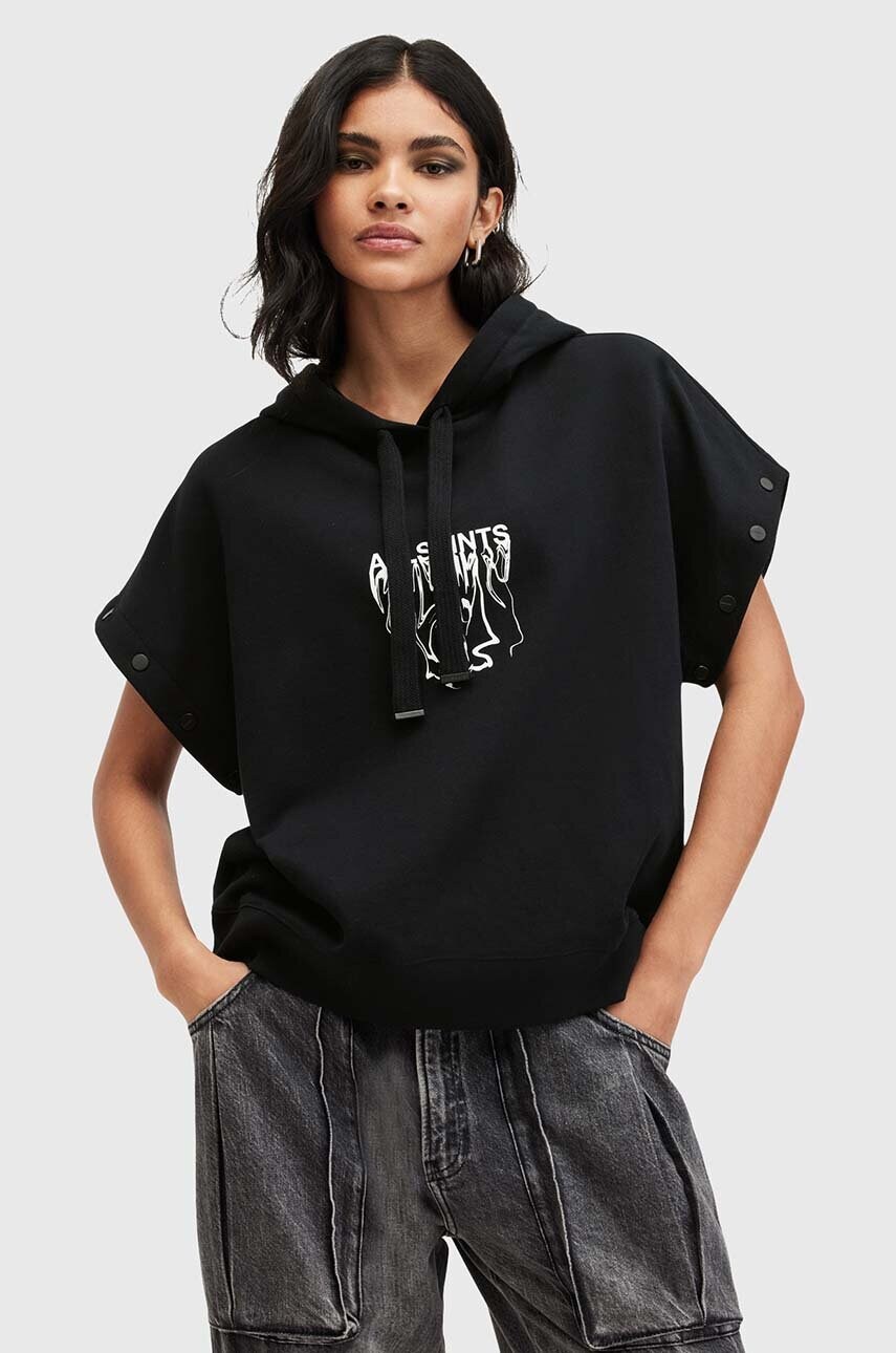 Бавовняна кофта AllSaints INKSNTS AMPHIA HOODY жіноча колір чорний з капюшоном з принтом W105JB