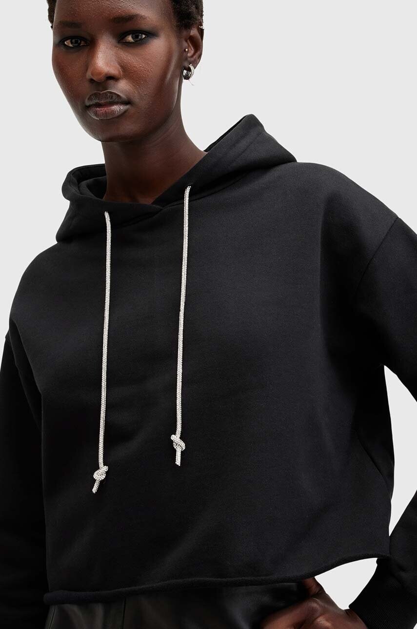 Бавовняна кофта AllSaints PIPPA SPARKLE HOODY жіноча колір чорний з капюшоном однотонна W117JB