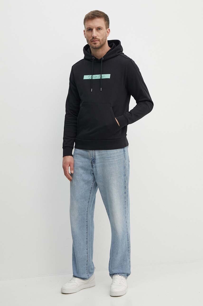 Бавовняна кофта Calvin Klein чоловіча колір чорний з капюшоном з аплікацією K10K113090
