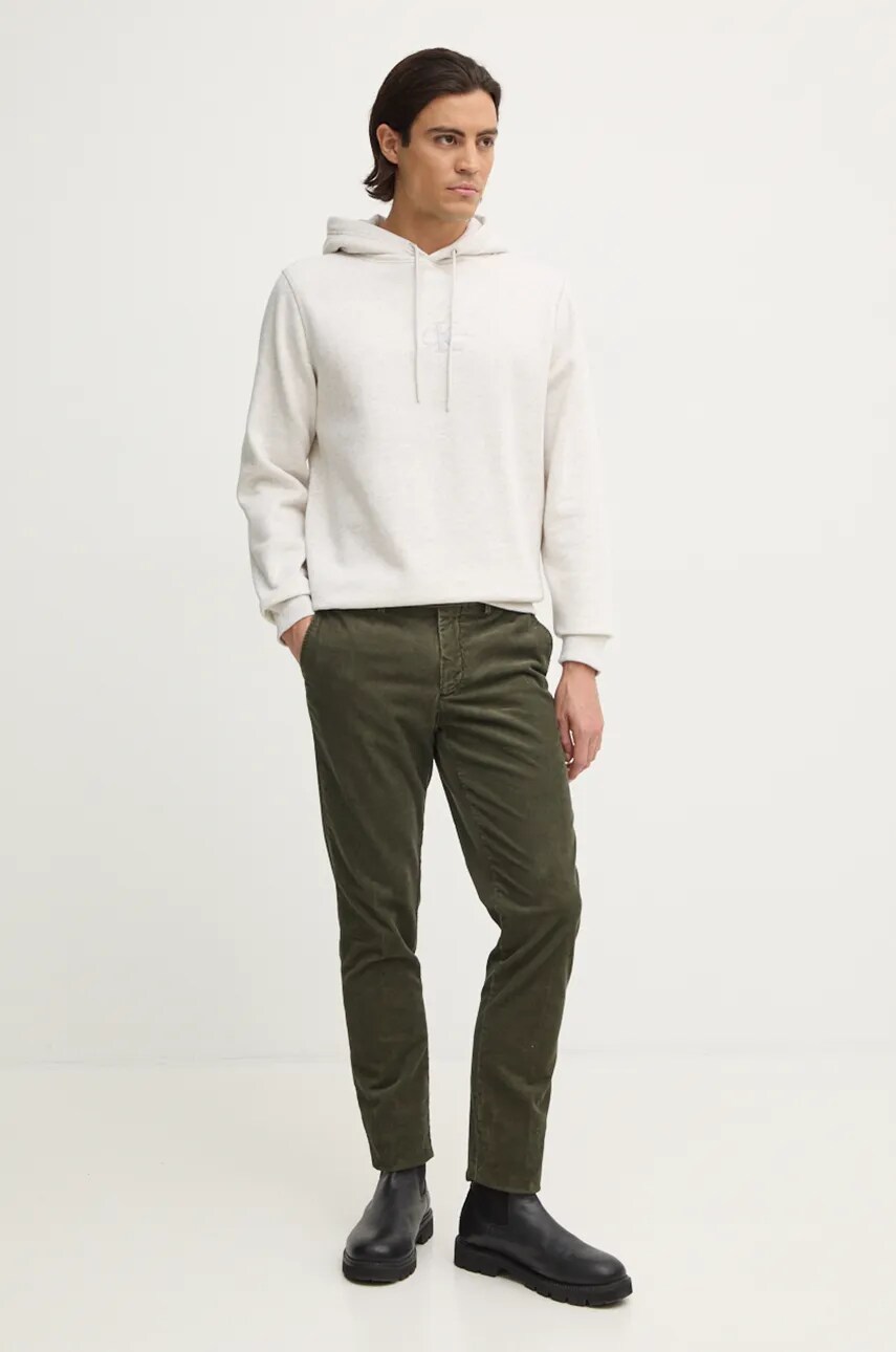 Кофта Calvin Klein Jeans чоловіча колір бежевий з капюшоном з аплікацією J30J325629