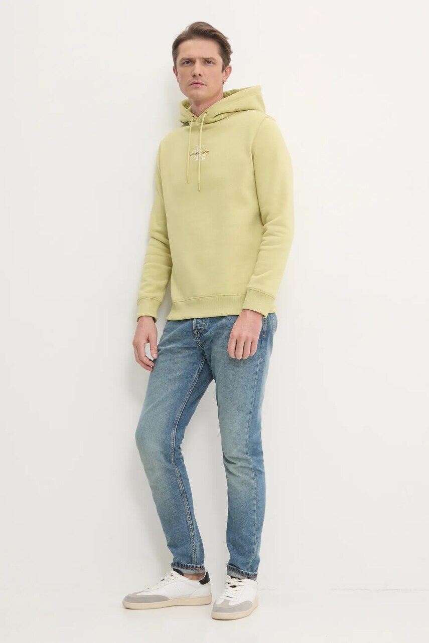 Кофта Calvin Klein Jeans чоловіча колір зелений з капюшоном з аплікацією J30J325629