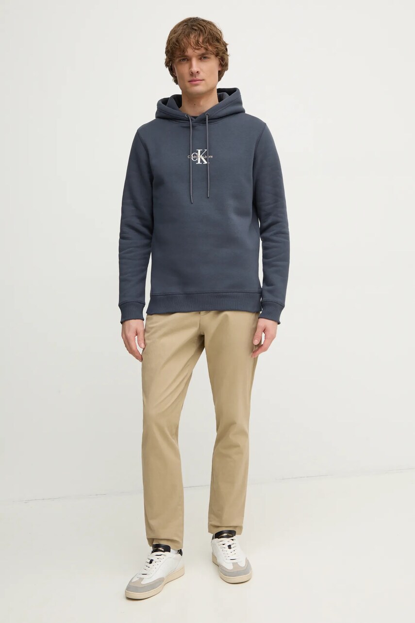 Кофта Calvin Klein Jeans чоловіча колір синій з капюшоном з аплікацією J30J325629