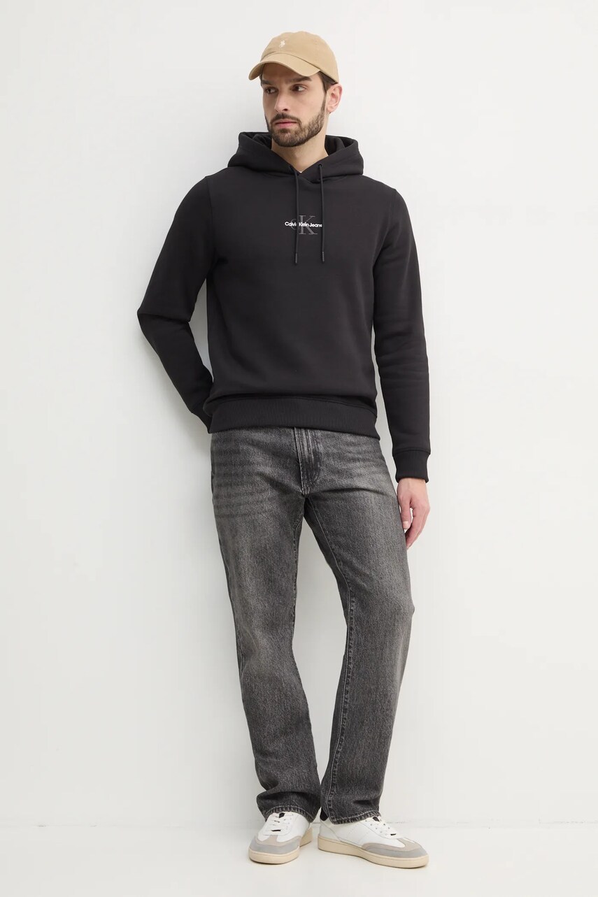 Кофта Calvin Klein Jeans чоловіча колір чорний з капюшоном з аплікацією J30J325629