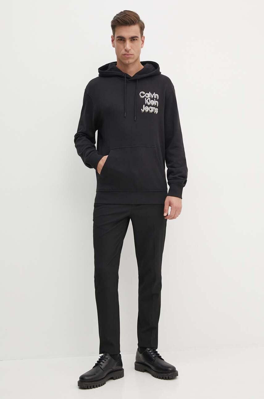 Бавовняна кофта Calvin Klein Jeans чоловіча колір чорний з капюшоном з принтом J30J325927