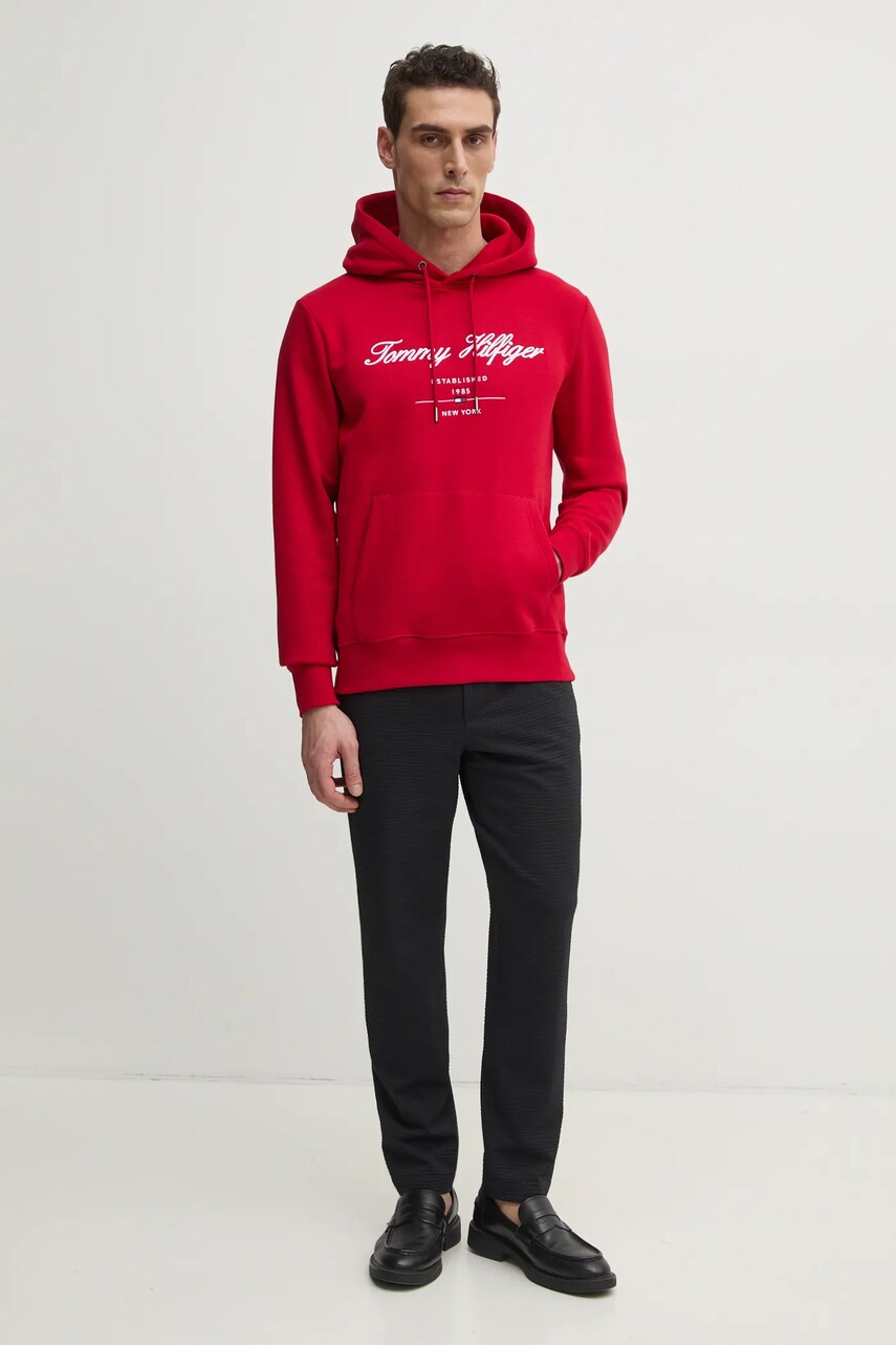 Кофта Tommy Hilfiger чоловіча колір червоний з капюшоном з аплікацією MW0MW33631