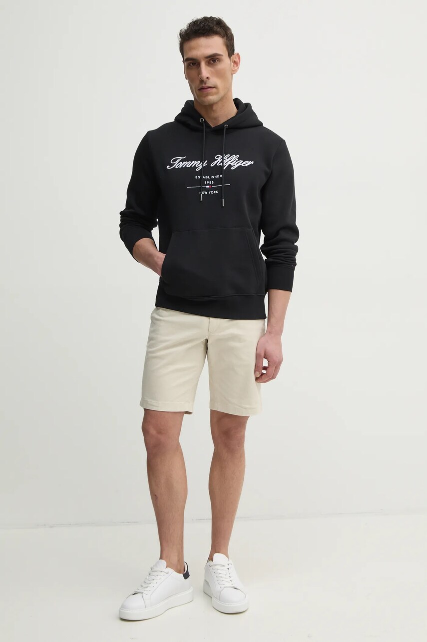Кофта Tommy Hilfiger чоловіча колір чорний з капюшоном з аплікацією MW0MW33631