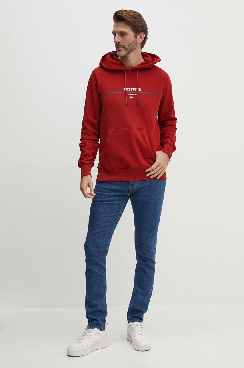 Бавовняна кофта Tommy Hilfiger чоловіча колір червоний з капюшоном з принтом MW0MW35556