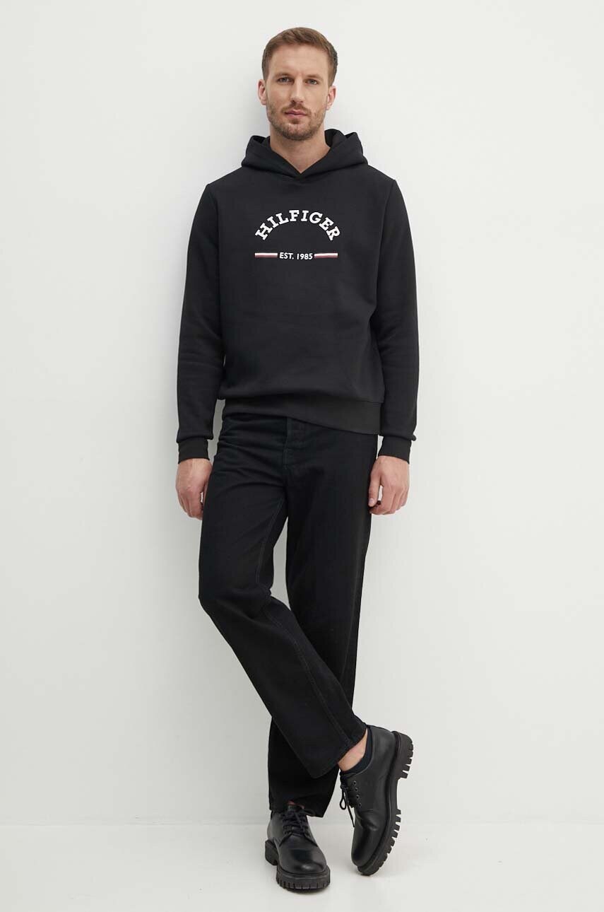 Кофта Tommy Hilfiger чоловіча колір чорний з капюшоном з принтом MW0MW35568