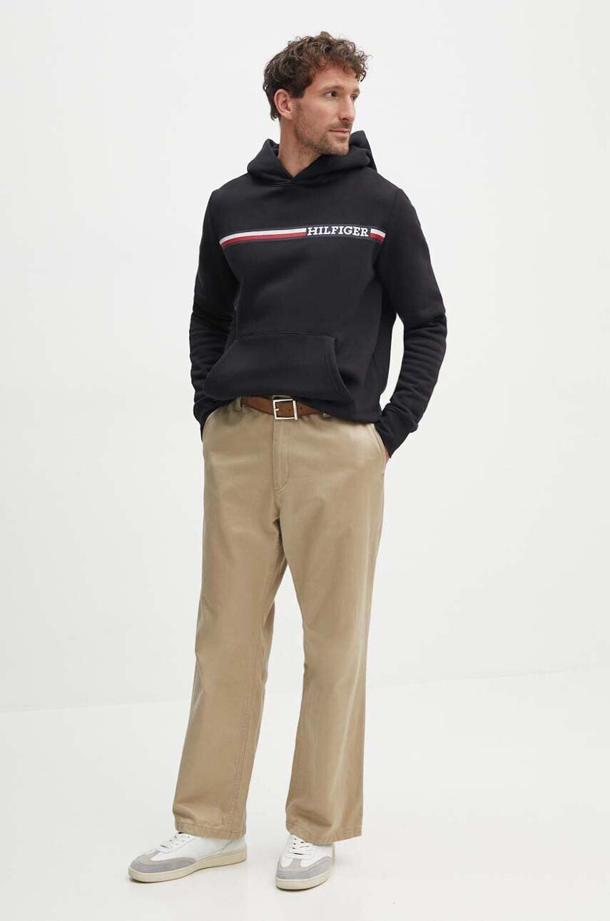 Кофта Tommy Hilfiger чоловіча колір чорний з капюшоном з принтом MW0MW36737