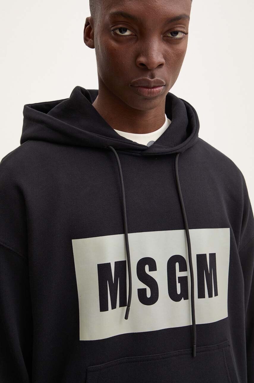 Бавовняна кофта MSGM чоловіча колір чорний з капюшоном з принтом 3740MM525.247799