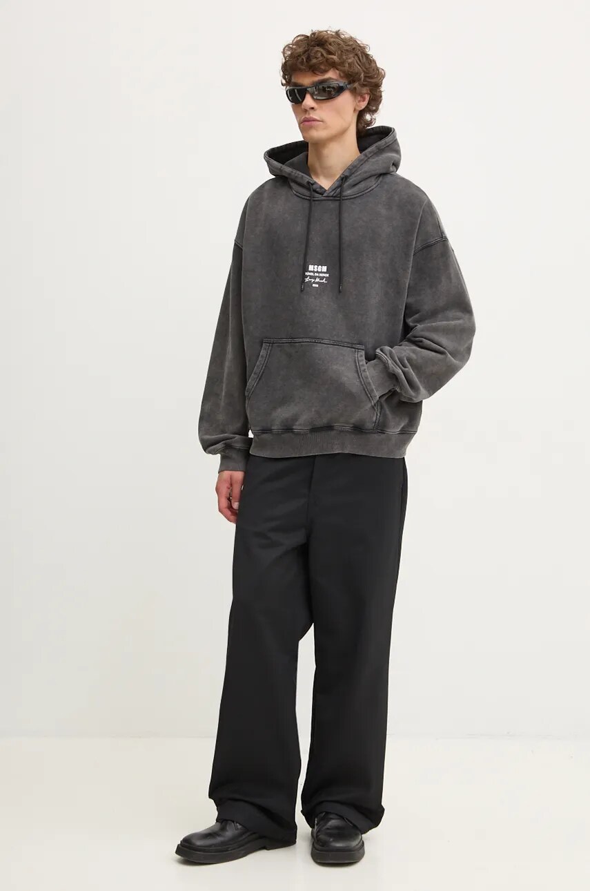 Кофта MSGM чоловіча колір сірий з капюшоном з принтом 3740MM139.247584