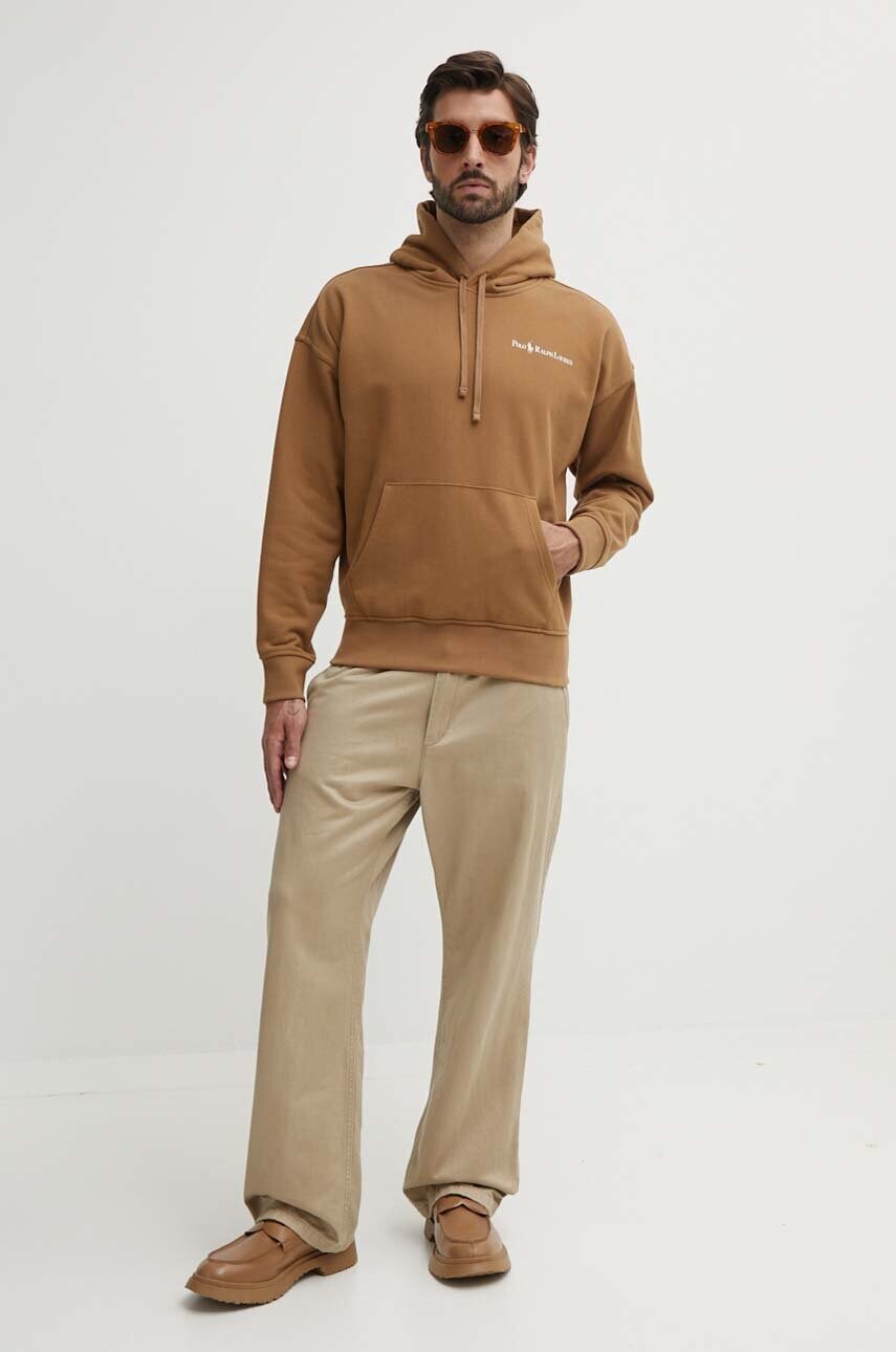 Кофта Polo Ralph Lauren чоловіча колір коричневий з капюшоном з принтом 710950132001