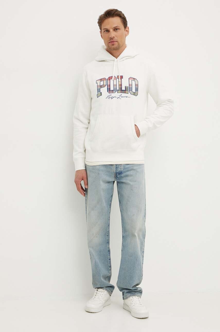 Кофта Polo Ralph Lauren чоловіча колір білий з капюшоном з аплікацією 710941854