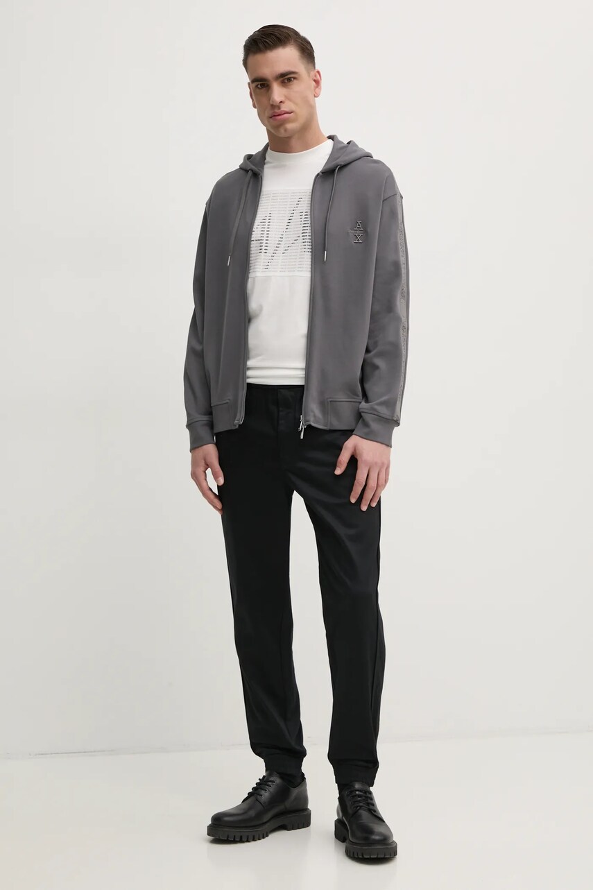 Кофта Armani Exchange чоловіча колір сірий з капюшоном з аплікацією 6DZMLC ZJNNZ
