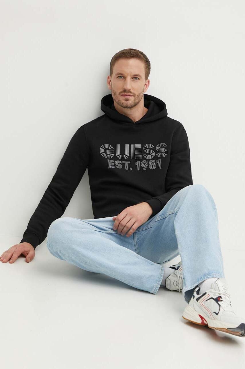 Кофта Guess BEAU чоловіча колір чорний з капюшоном з принтом M4YQ36 K9Z21