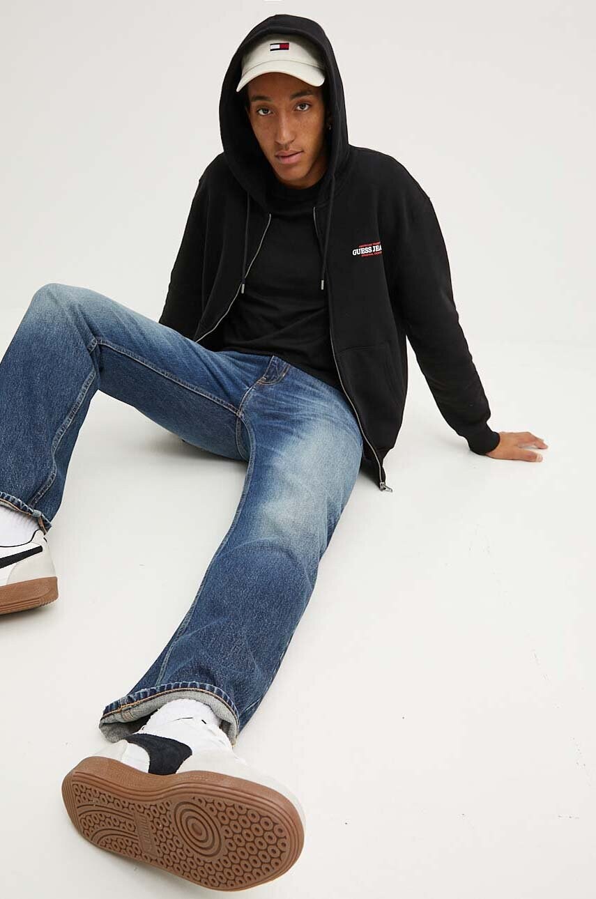 Кофта Guess Jeans чоловіча колір чорний з капюшоном з принтом M4YQ27 K9V31