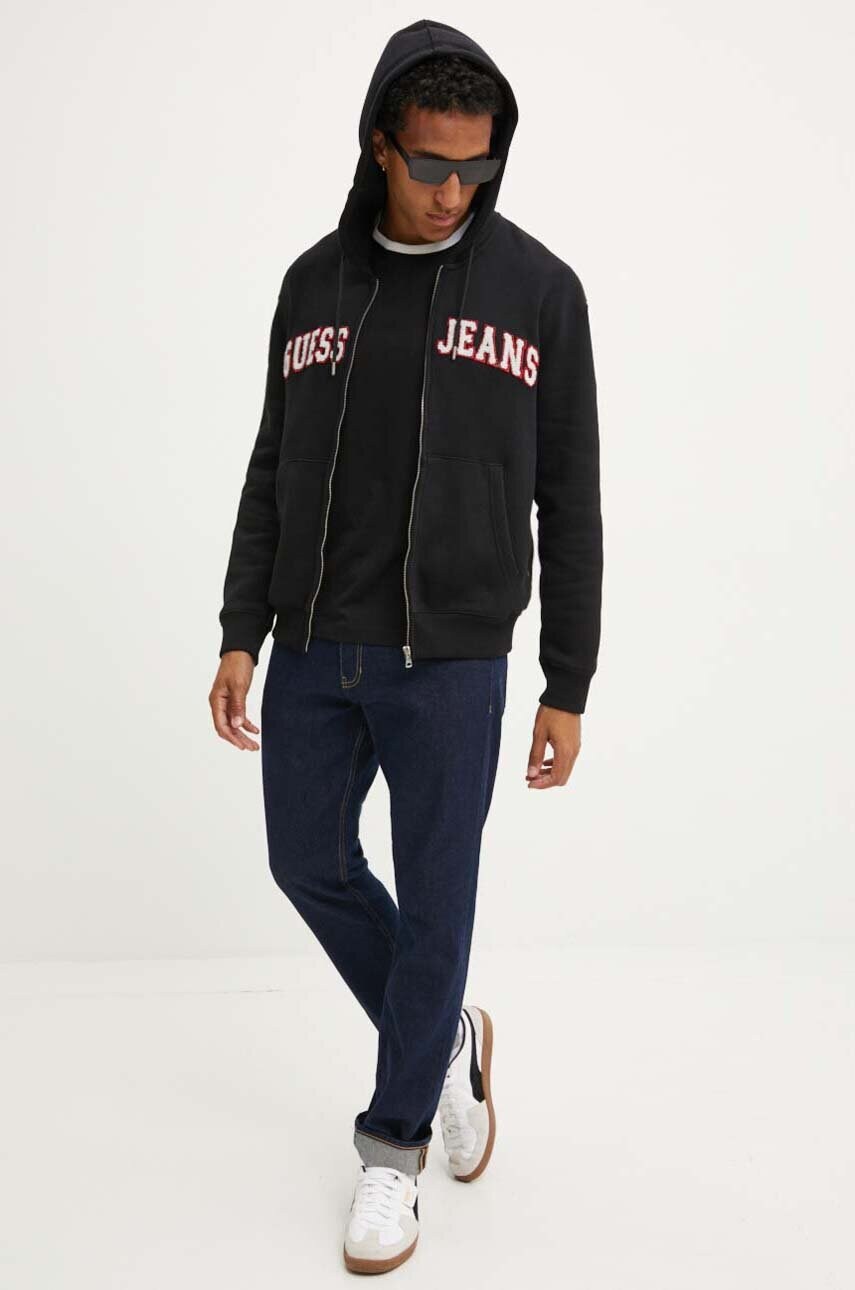Кофта Guess Jeans чоловіча колір чорний з капюшоном з аплікацією M4YQ26 K9V31
