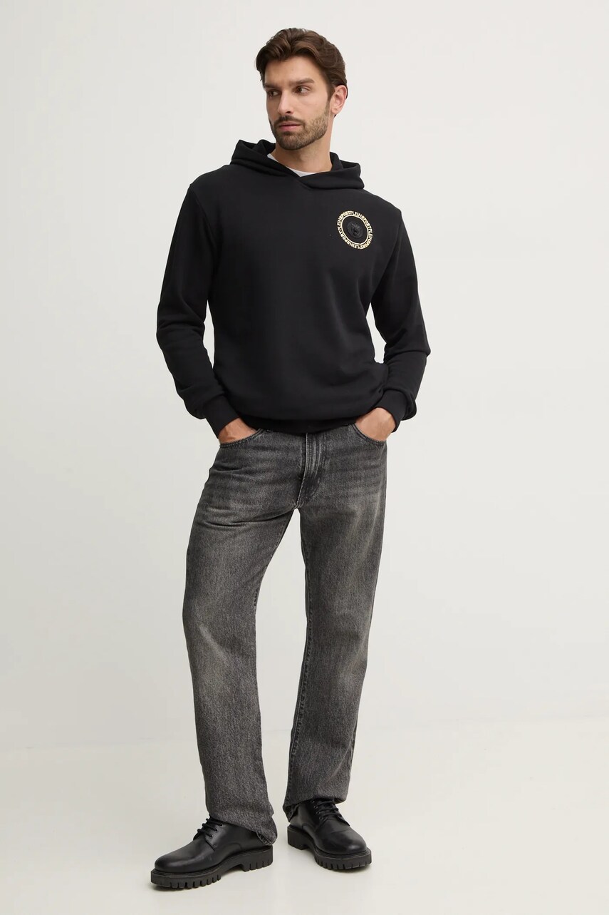 Кофта PLEIN SPORT чоловіча колір чорний з капюшоном з аплікацією AADC MJB3557 STE001N