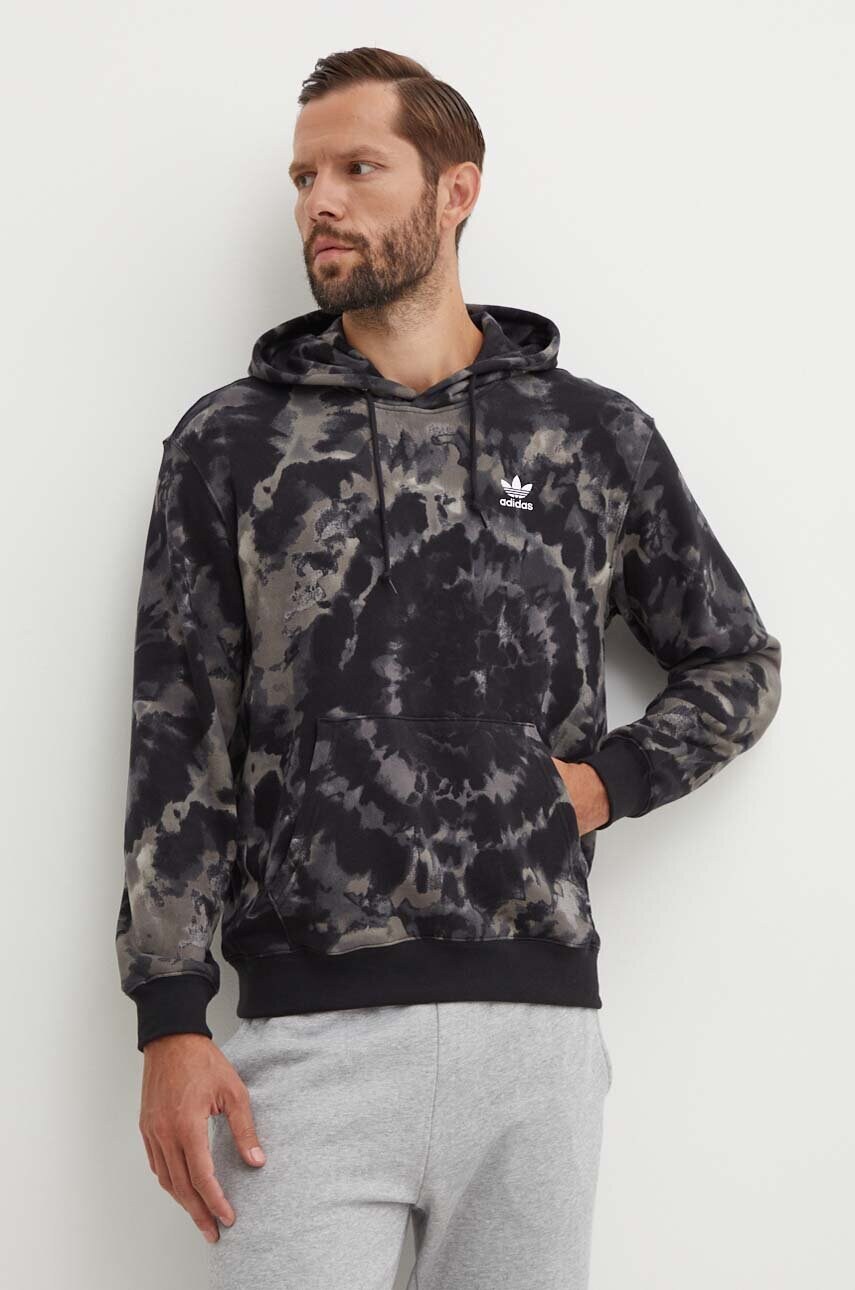 Бавовняна кофта adidas Originals Tie-Dyed Hooded Aop чоловіча колір чорний з капюшоном візерунок IZ2508