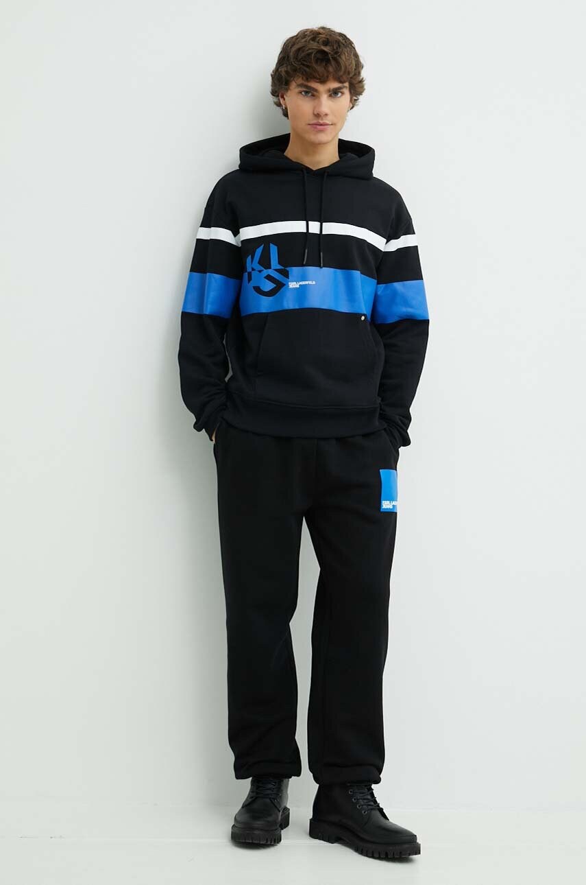 Кофта Karl Lagerfeld Jeans чоловіча колір чорний з капюшоном візерунок 245D1801