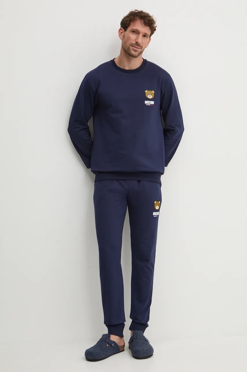 Кофта лаунж Moschino Underwear колір синій з принтом 17884413