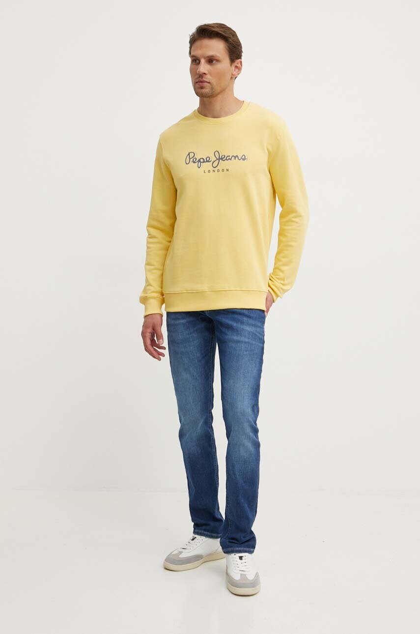 Бавовняна кофта Pepe Jeans SAUL CREW чоловіча колір жовтий з принтом PM582702