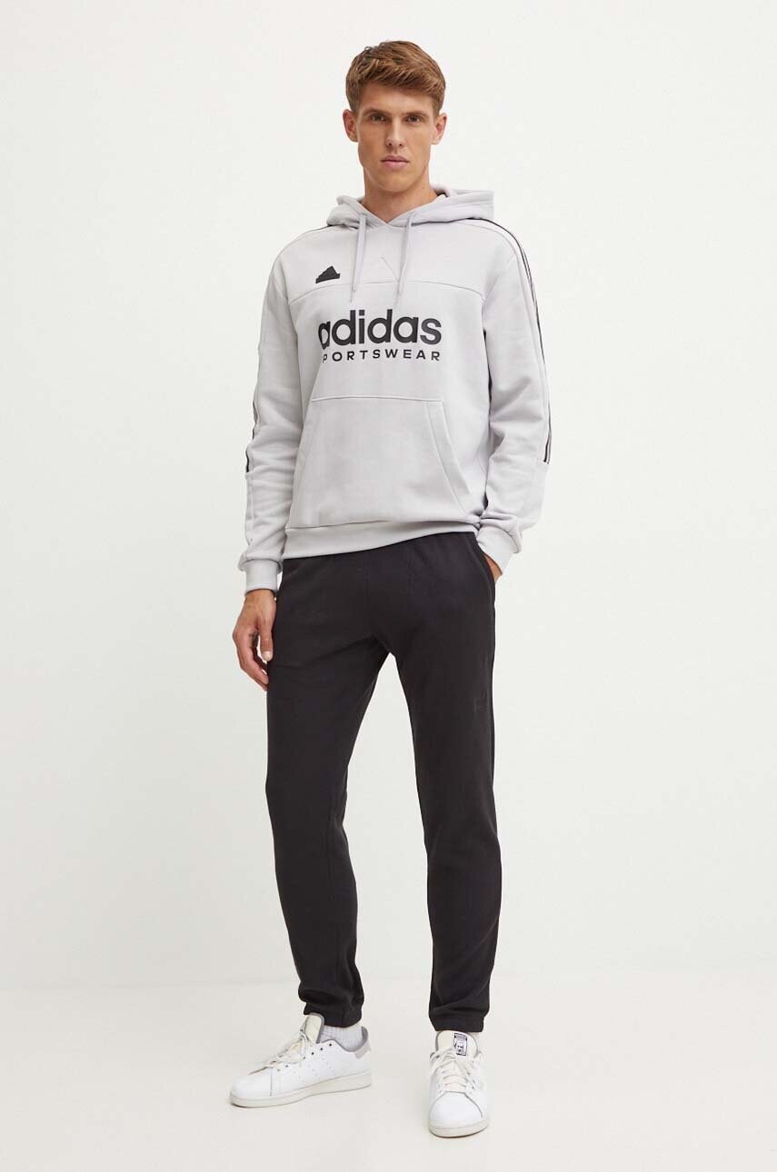 Кофта adidas Tiro чоловіча колір сірий з капюшоном з принтом IW5939