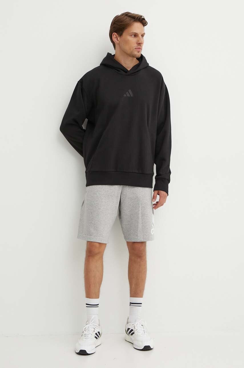 Кофта adidas All SZN чоловіча колір чорний з капюшоном однотонна IX1253
