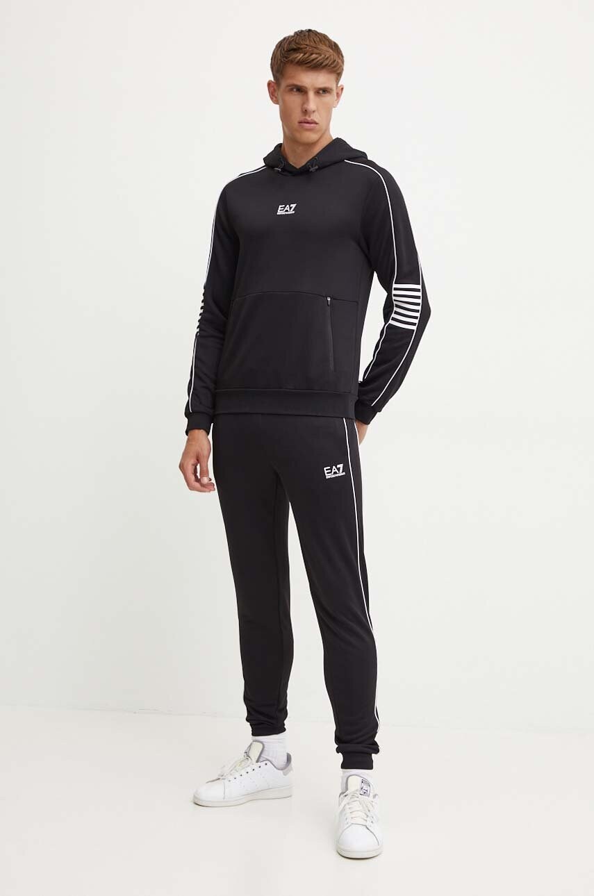 Кофта EA7 Emporio Armani чоловіча колір чорний з капюшоном з принтом PJ16Z.6DPM06