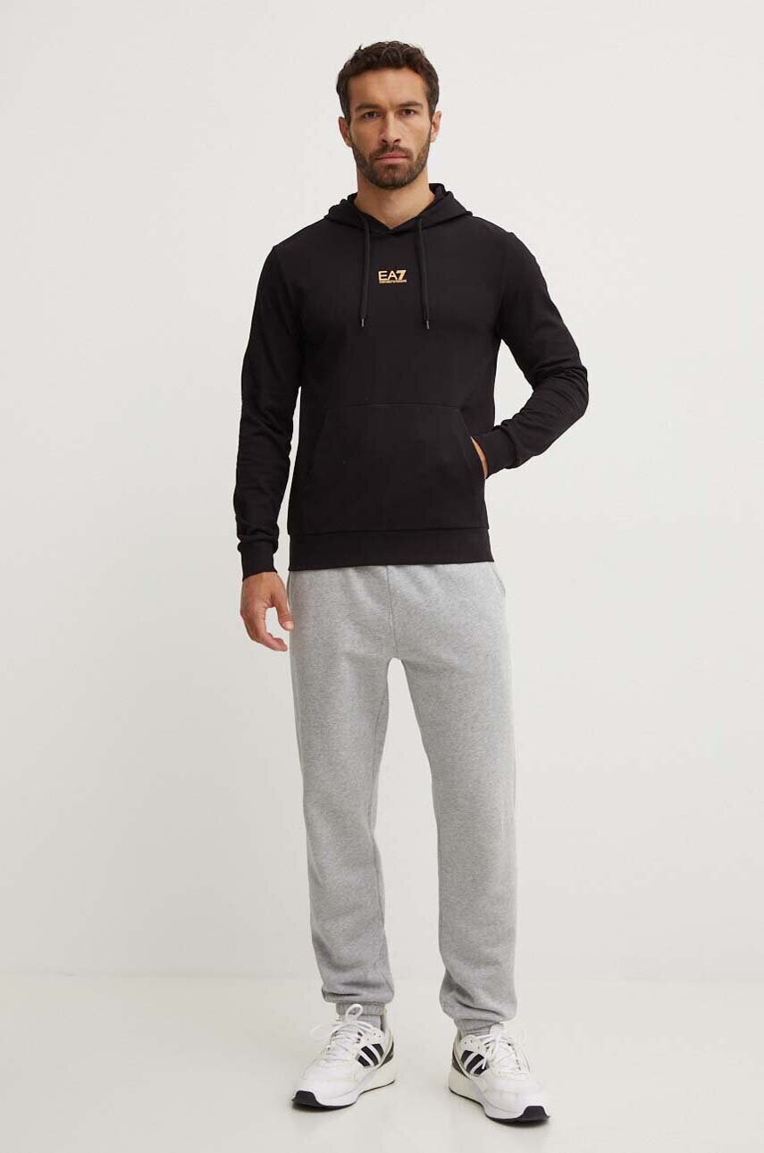 Бавовняна кофта EA7 Emporio Armani чоловіча колір чорний з капюшоном однотонна PJVRZ.8NPM32
