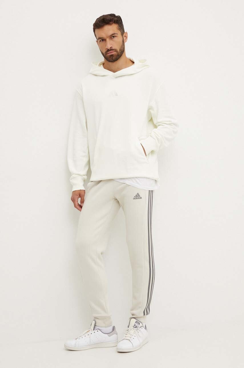 Бавовняна кофта adidas All SZN чоловіча колір бежевий з капюшоном з аплікацією IY4154