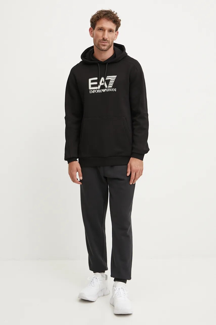 Кофта EA7 Emporio Armani чоловіча колір чорний з капюшоном з принтом PJVTZ.6DPM02