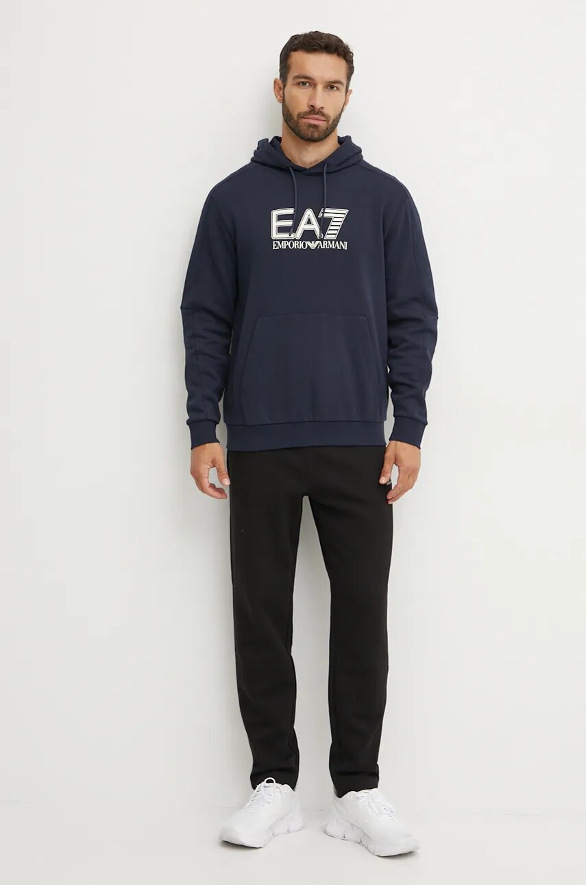 Кофта EA7 Emporio Armani чоловіча колір синій з капюшоном з аплікацією PJVTZ.6DPM02