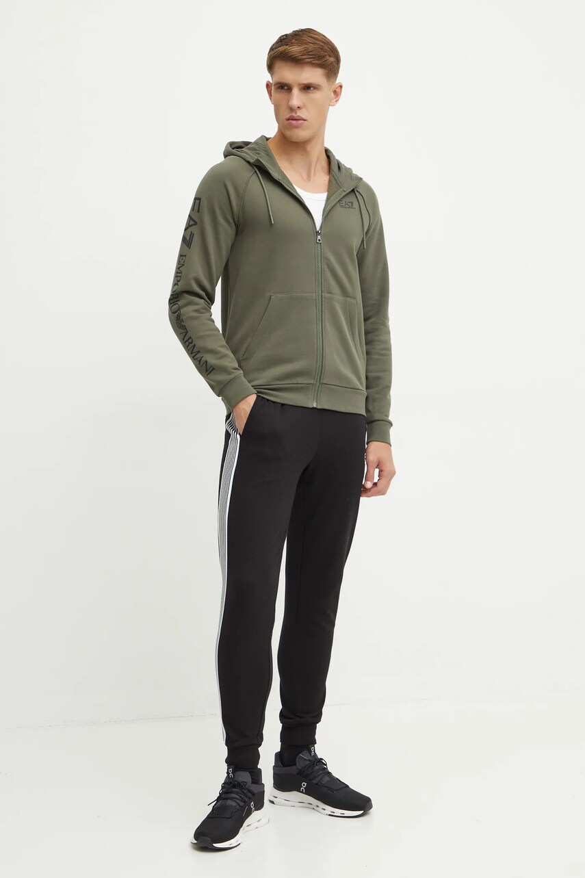 Кофта EA7 Emporio Armani чоловіча колір зелений з капюшоном однотонна PJ07Z.8NPM22