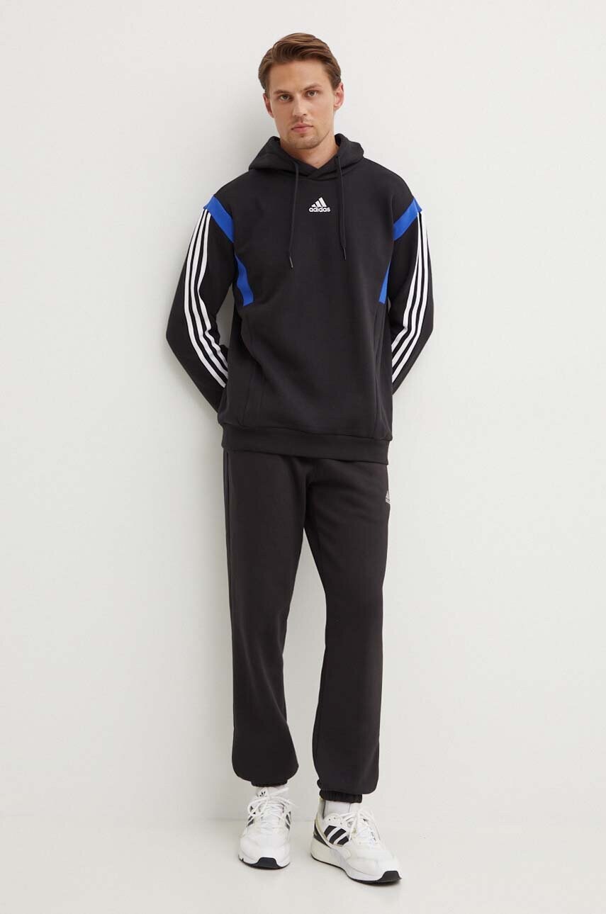 Кофта adidas чоловіча колір чорний з капюшоном візерунок JJ1537
