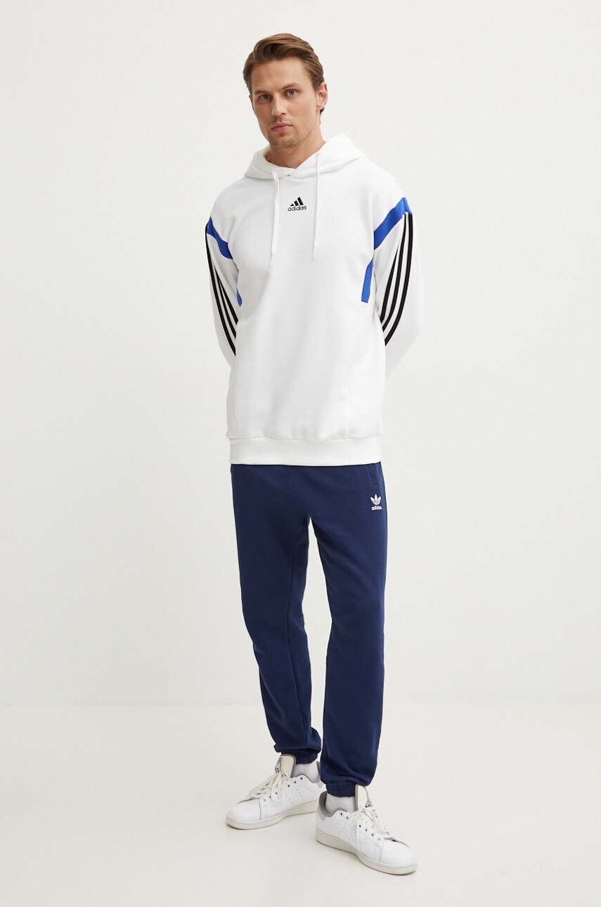 Кофта adidas чоловіча колір білий з капюшоном з аплікацією JJ1538