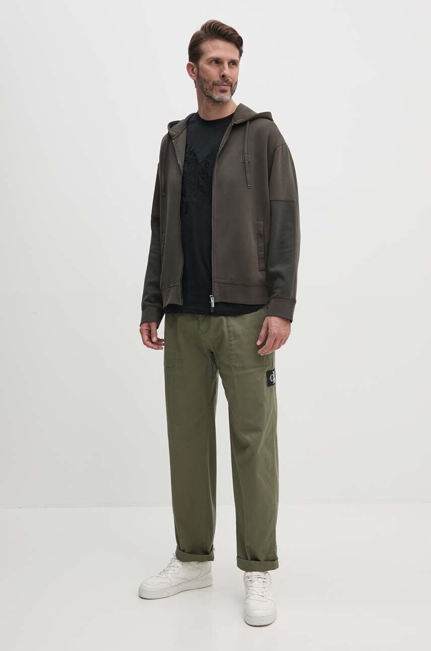 Кофта Armani Exchange чоловіча колір зелений з капюшоном з принтом 6DZMHD ZJNPZ