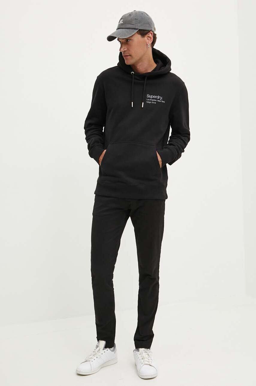 Бавовняна кофта Superdry чоловіча колір чорний з капюшоном з принтом M2013723A-02A