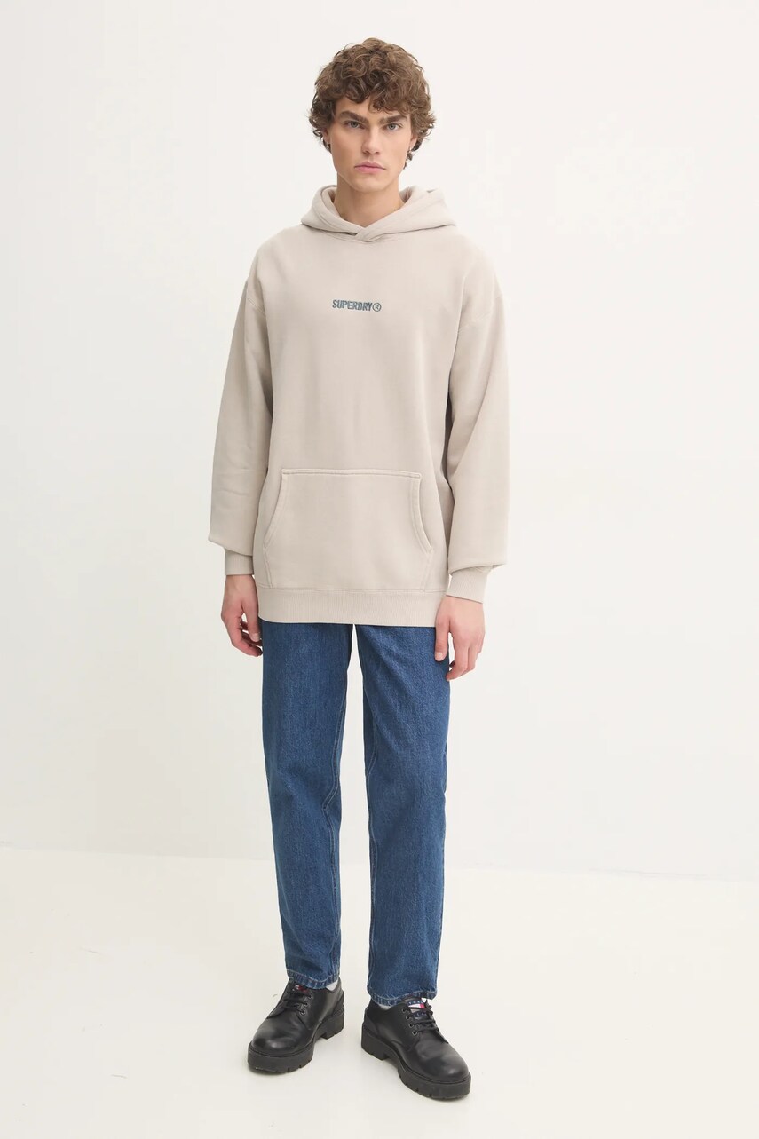 Кофта Superdry чоловіча колір бежевий з капюшоном з аплікацією M2013727A-7MO