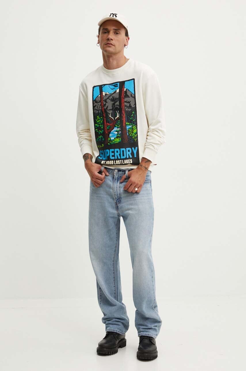 Бавовняна кофта Superdry чоловіча колір бежевий з принтом M2014112A-2YW