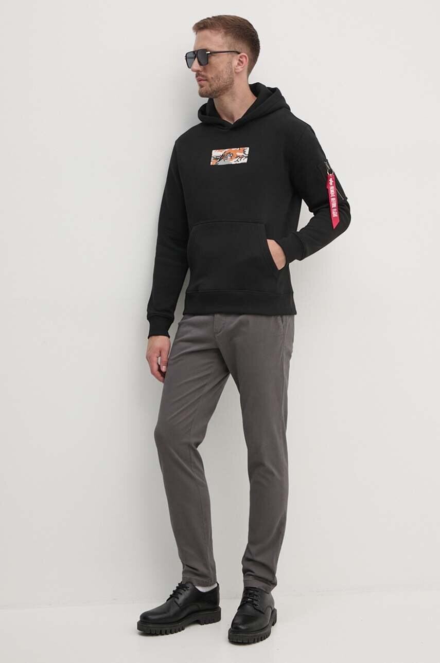 Кофта Alpha Industries чоловіча колір чорний з капюшоном з принтом 148338